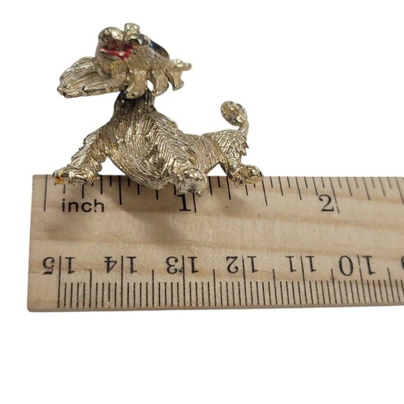 Vintage Lion Trembler Brooch Pin With Blue Eyes & Red Accents Gold-Tone Metal - Picture 8 of 9